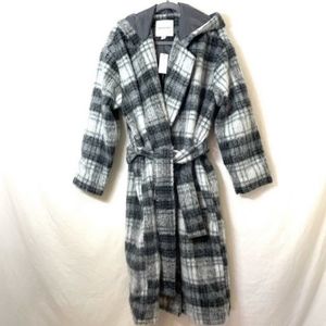 NWT | American Eagle wool grey plaid hooded trench coat